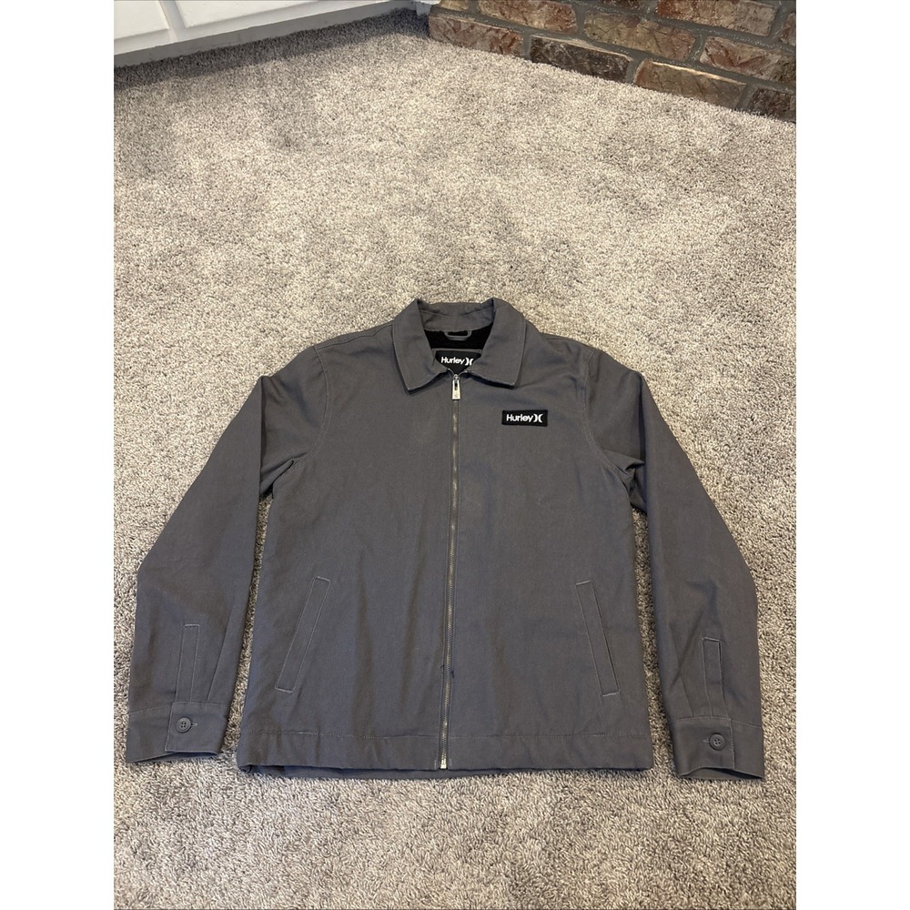 Vintage Hurley Sherpa Lined Canvas Jacket Detroit Style Full Zip Up Gray Small